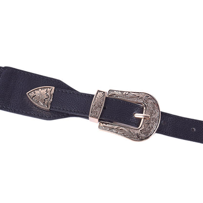 Grained metal double buckle decorative belt