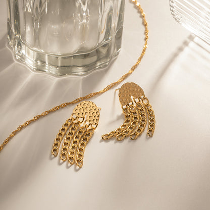 Textured Stainless Steel Chain Tassel Earrings