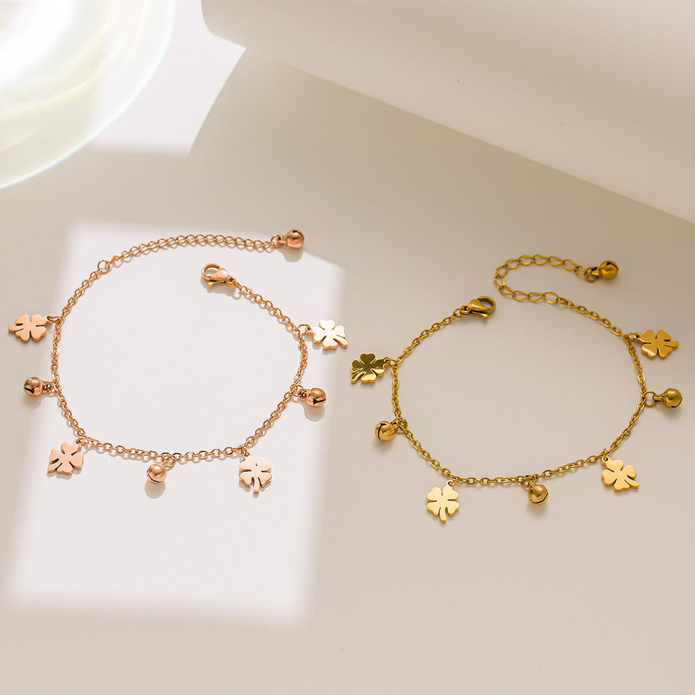 Pulseira trevo de quatro folhas em aço titânio - moda coreana 