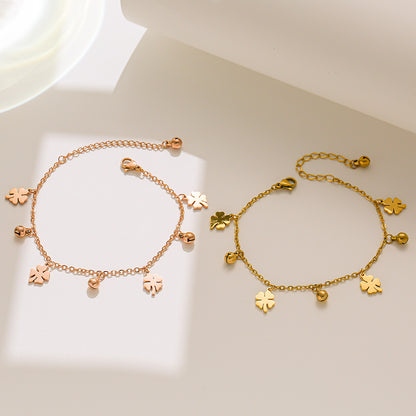 Pulseira trevo de quatro folhas em aço titânio - moda coreana 