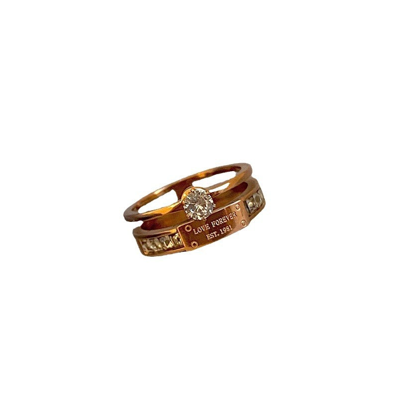Women's Titanium Steel Double-Layer Zircon Index Ring