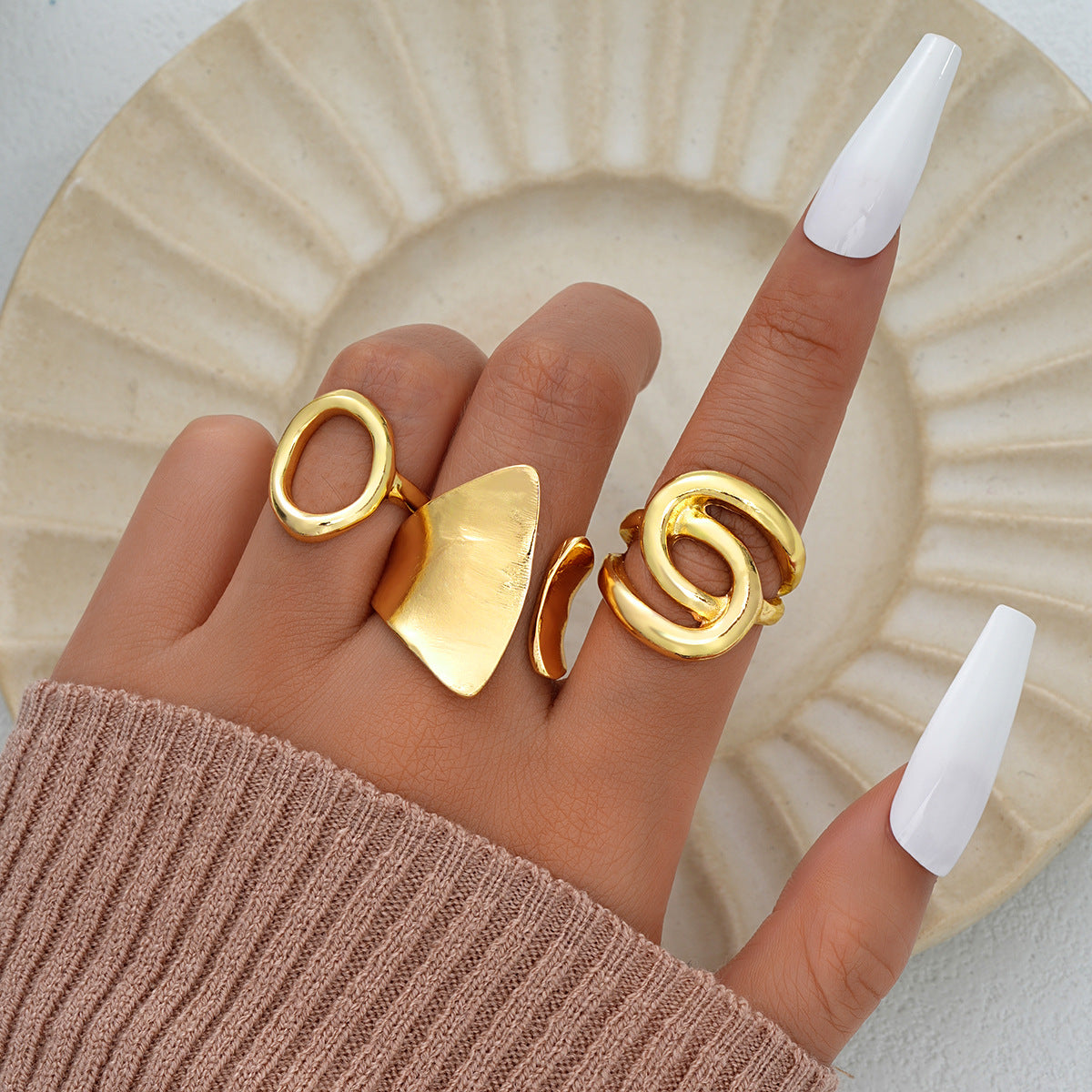 Gold Irregular Hollow Ring Set