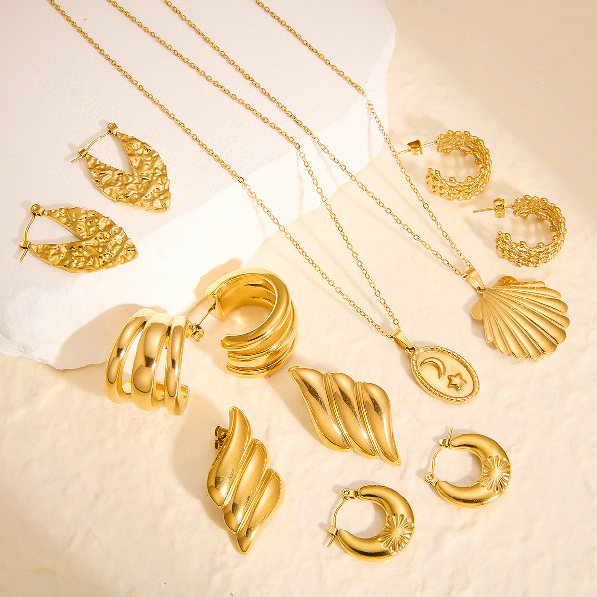 18K Gold Titanium Steel Hollow Geometric Statement Earrings