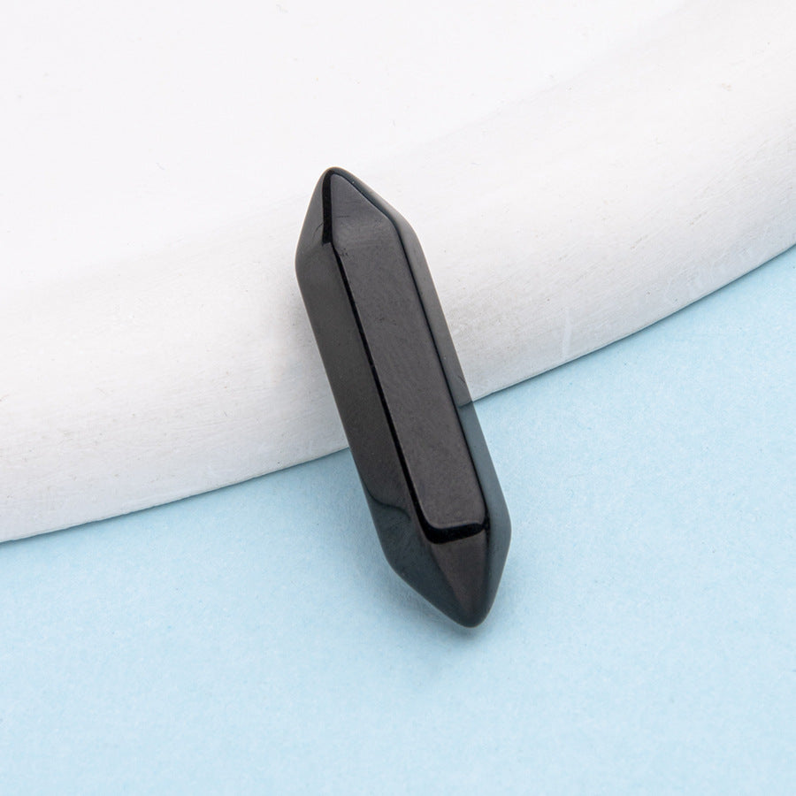 Colar de pingente de coluna hexagonal de ponta dupla de cristal 