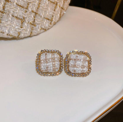 Pendientes de cuadros de franela retro para otoño e invierno, cuadrados 