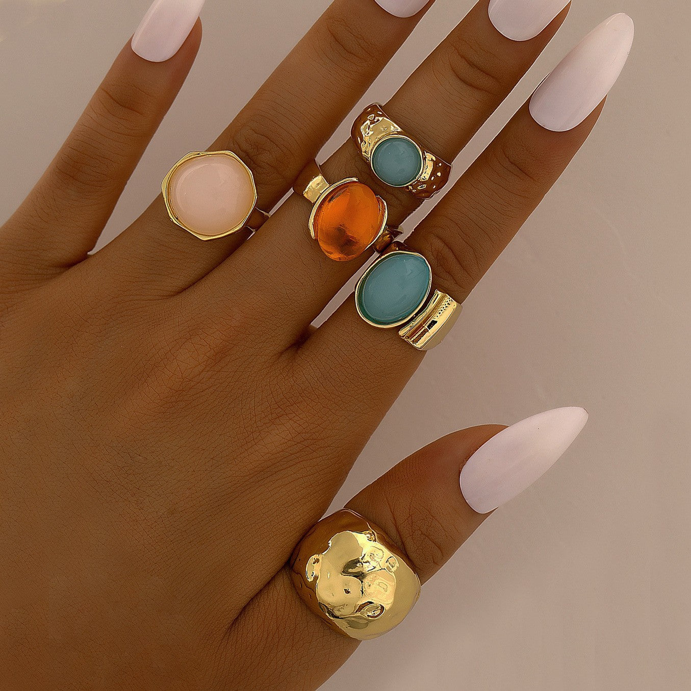 Irregular Pearl Gold-Plated 12-Piece Ring Set