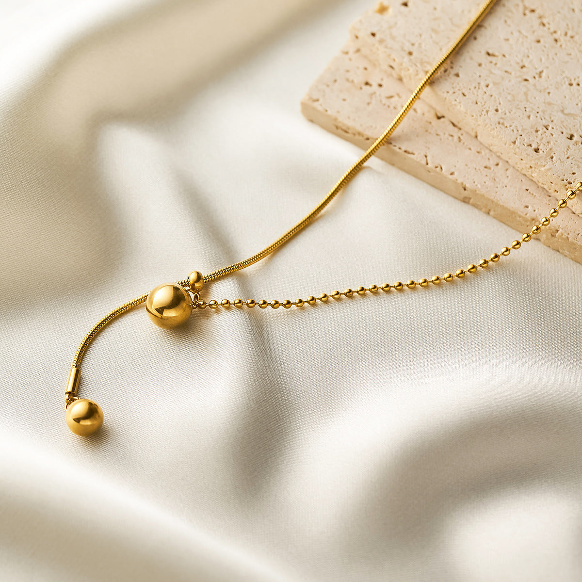 Adjustable Titanium Steel 18K Gold-Plated Bead Sweater Necklace