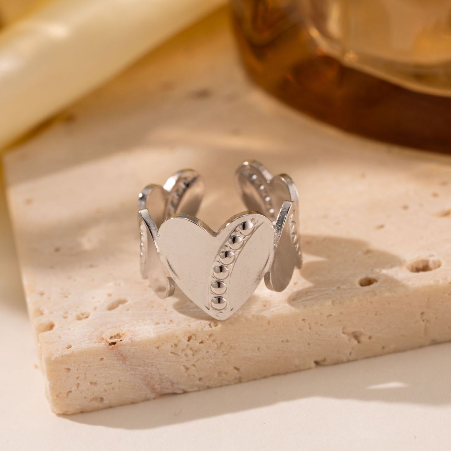 18K Gold Titanium Steel Heart Ring