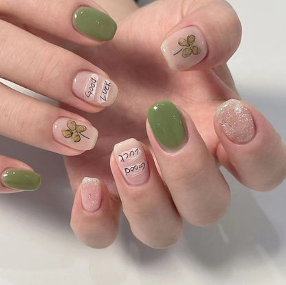 Spring Summer Fresh Green Short Square Nail Stickers