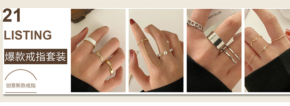 Juego de 3 anillos de cadena con personalidad retro sencilla 