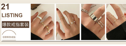Juego de 3 anillos de cadena con personalidad retro sencilla 
