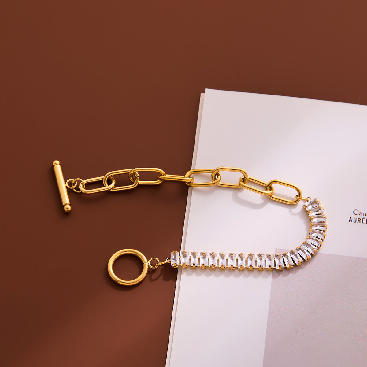 Women's Cuban Chain Bracelet with Claw Crystal OT Clasp (Plated)