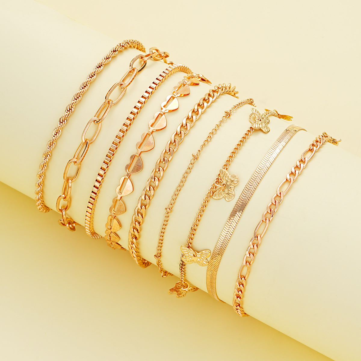 Juego de tobilleras con cadena de mariposa (9 piezas) 