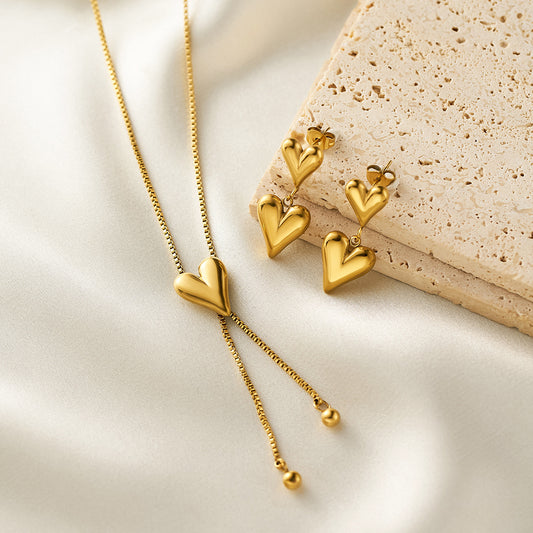 Stainless Steel Love Necklace & Heart Stud Earrings