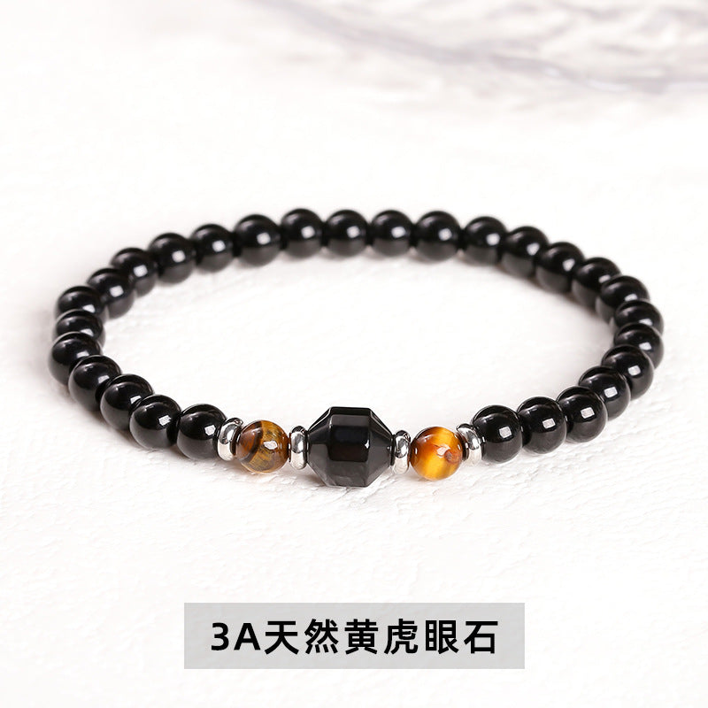 Black stone round bead black agate transfer bead bracelet