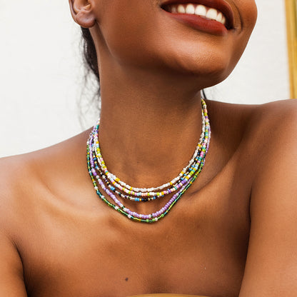 Short collarbone chain simple holiday wind rice bead necklace