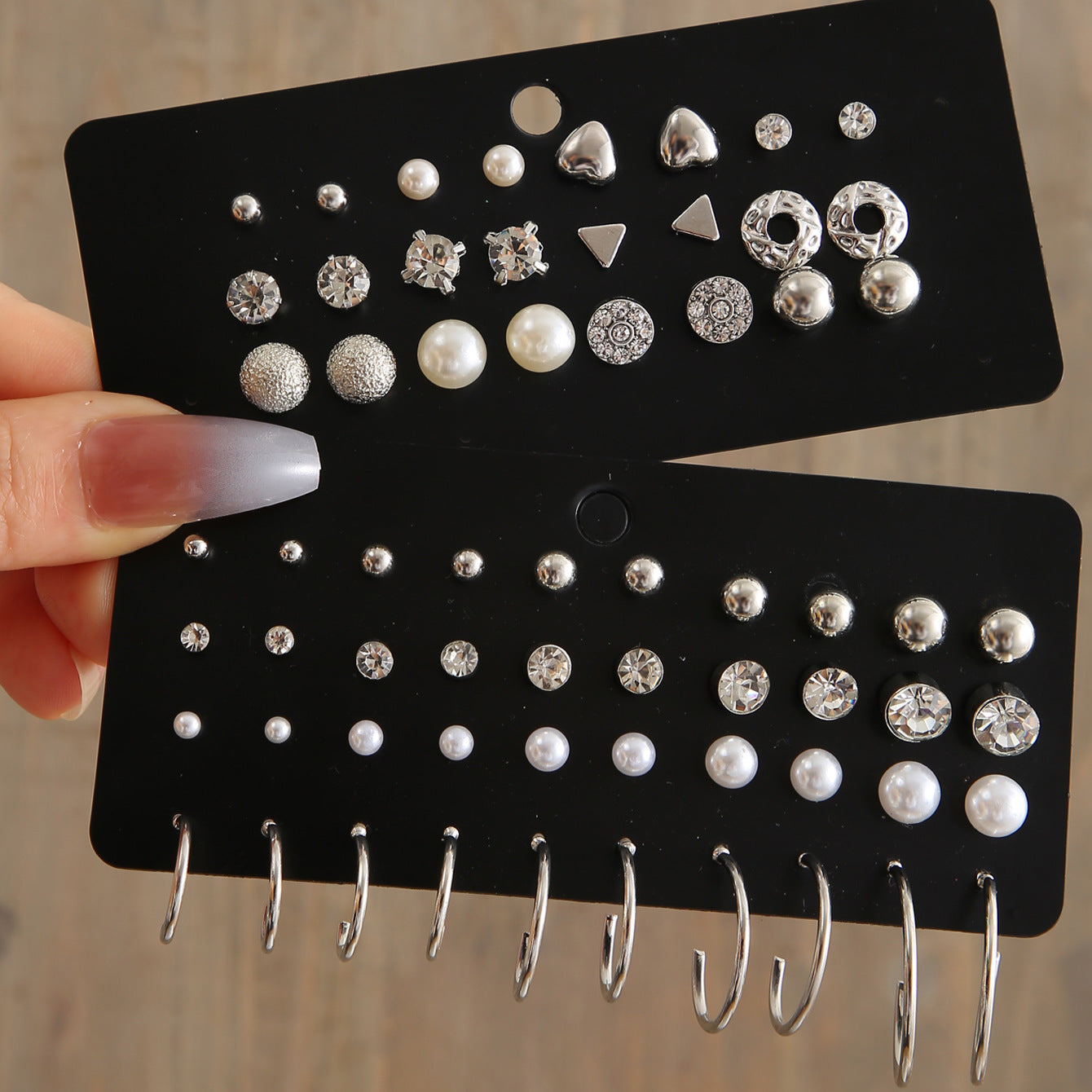 20-Pair Imitation Pearl & Zircon Earring Set