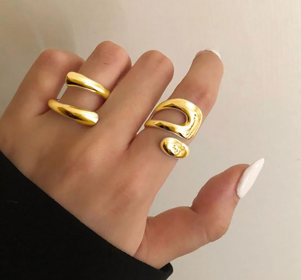 Retro Geometric Staggered Joint Ring (Adjustable)