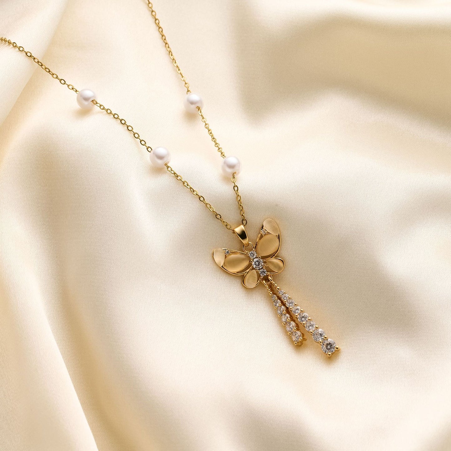 Pearl Tassel Butterfly Necklace