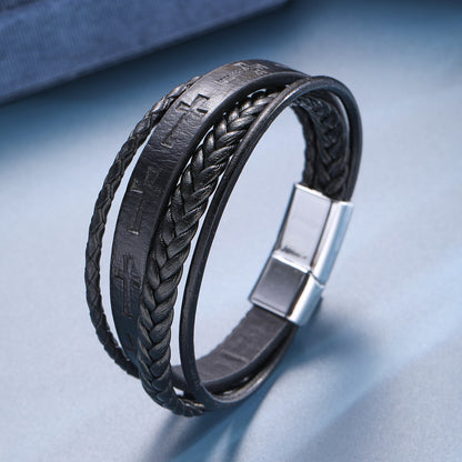 Cross leather bracelet with magnetic clasp