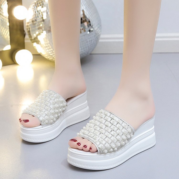 Wedge slippers female pink
