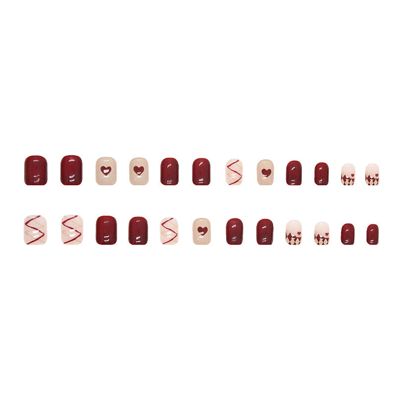 Heart French Burgundy Nails