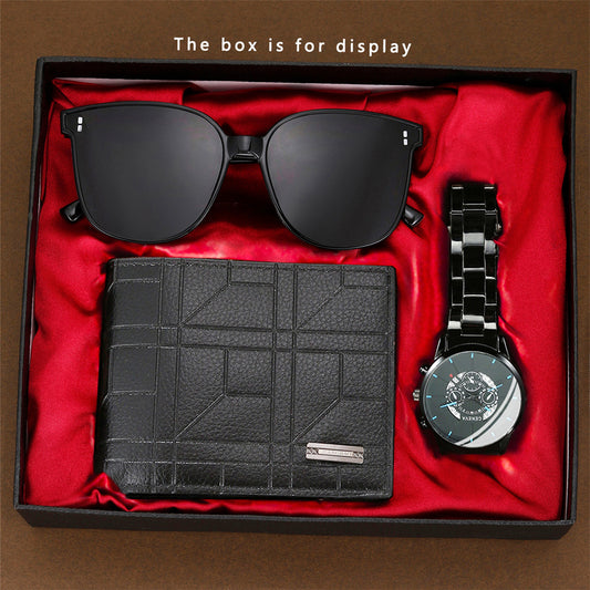 Steel belt watch sunglasses gift box set