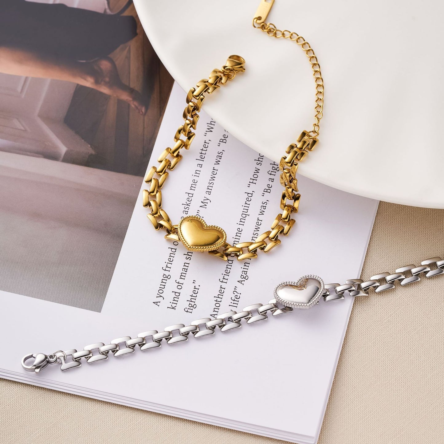 Titanium Steel Heart Chain Bracelet