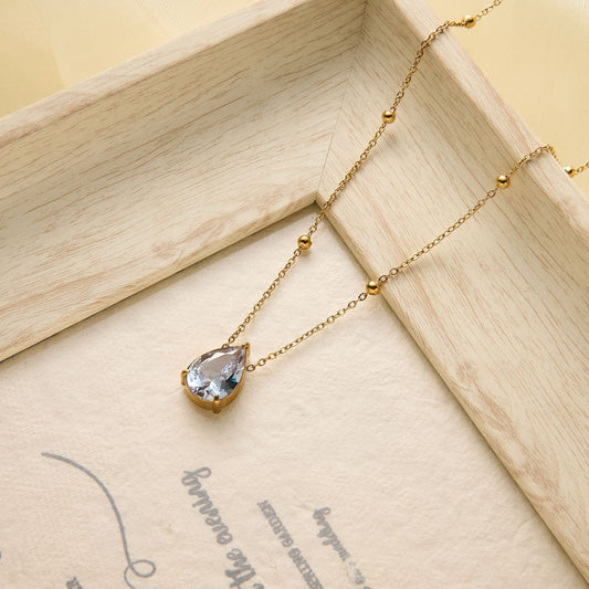 18K Gold Zircon Water Drop Necklace