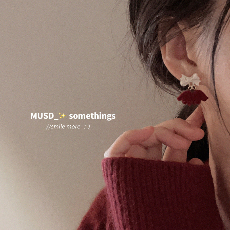 Burgundy Velvet Flower Bow Earrings