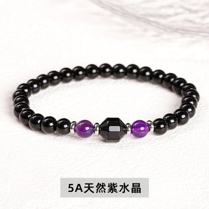 Black stone round bead black agate transfer bead bracelet