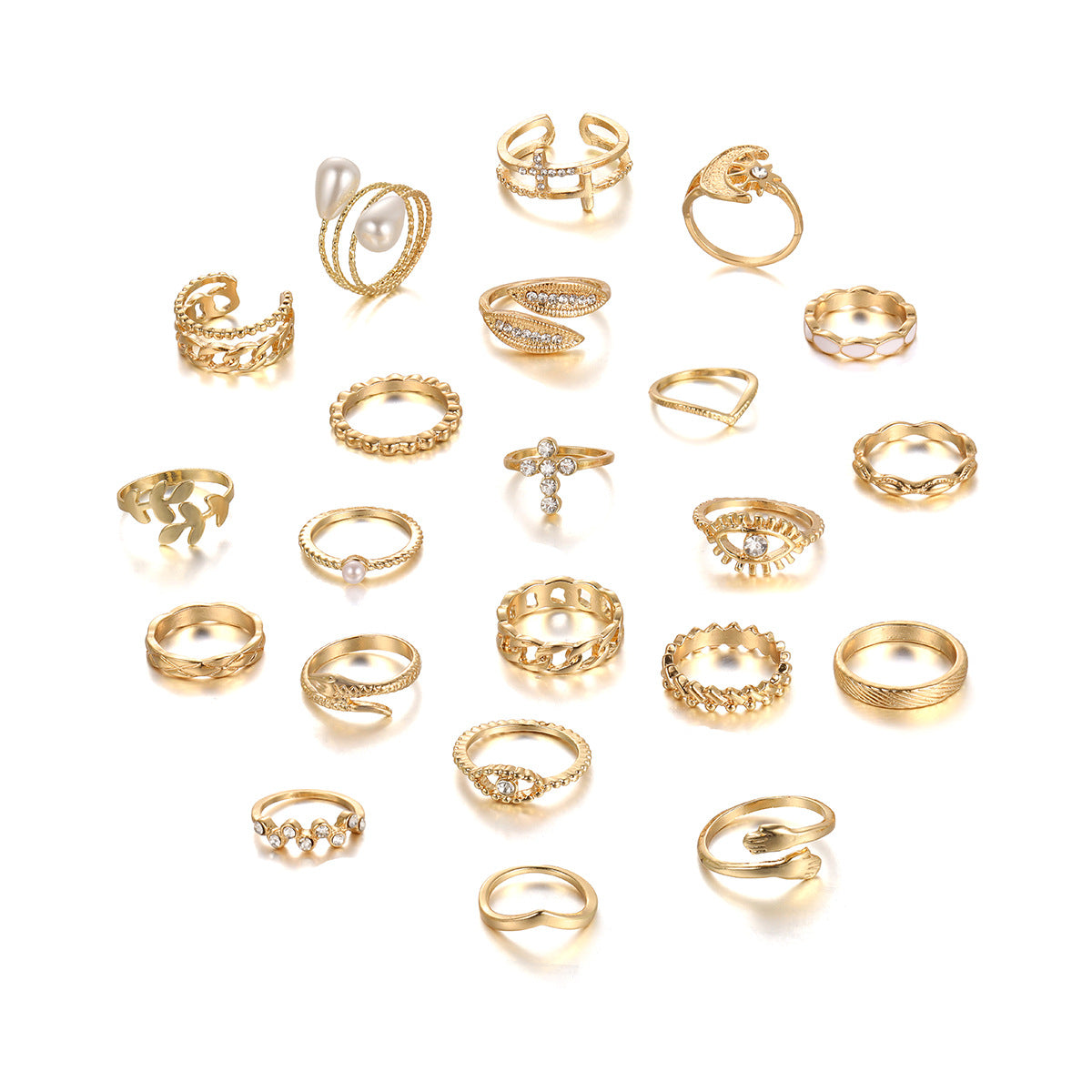 Cross Moon Leaf Ring 23pcs