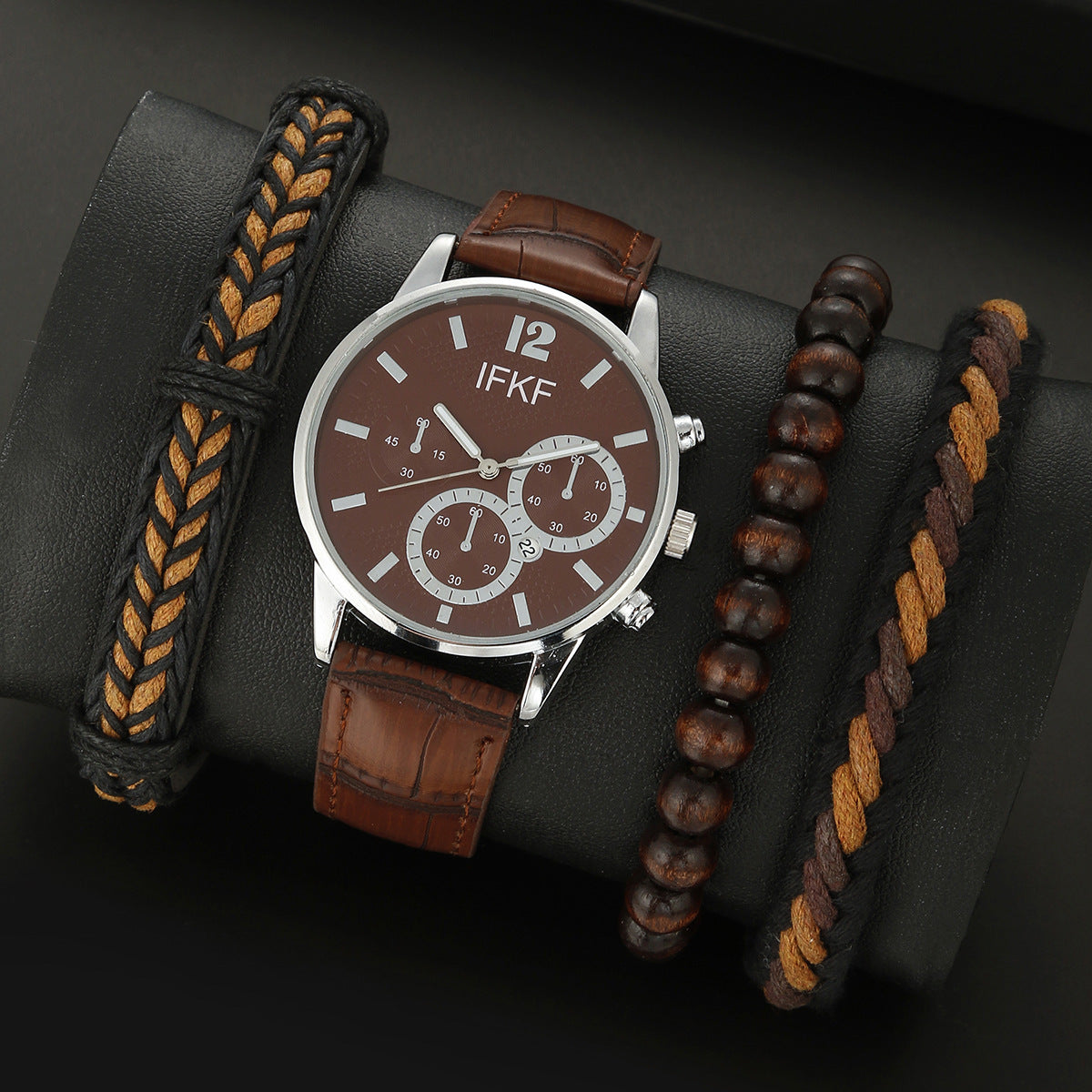 Quartz watch 3 braided bracelet set