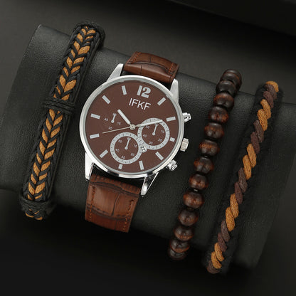 Quartz watch 3 braided bracelet set