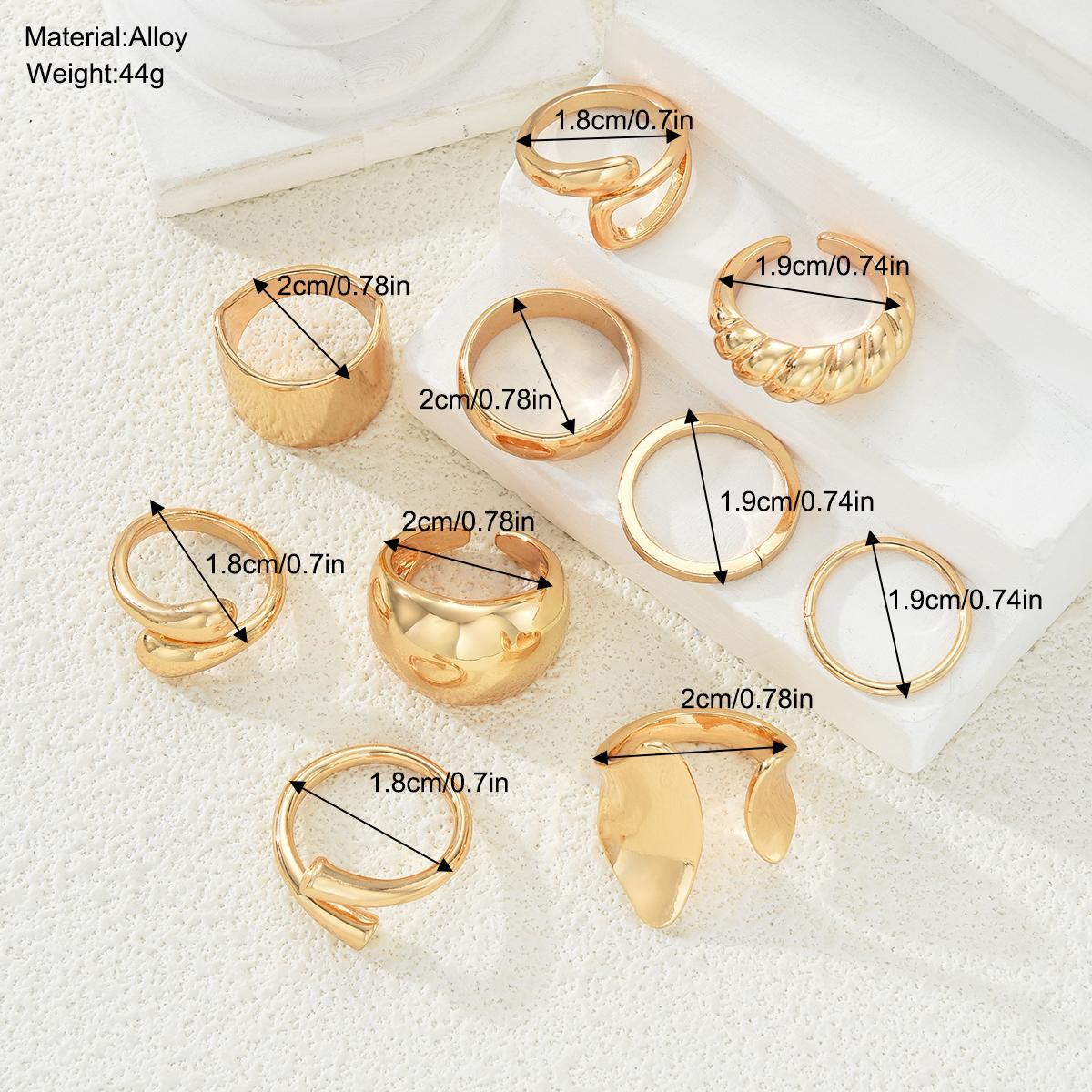 10-Piece Geometric Curved Ring Set