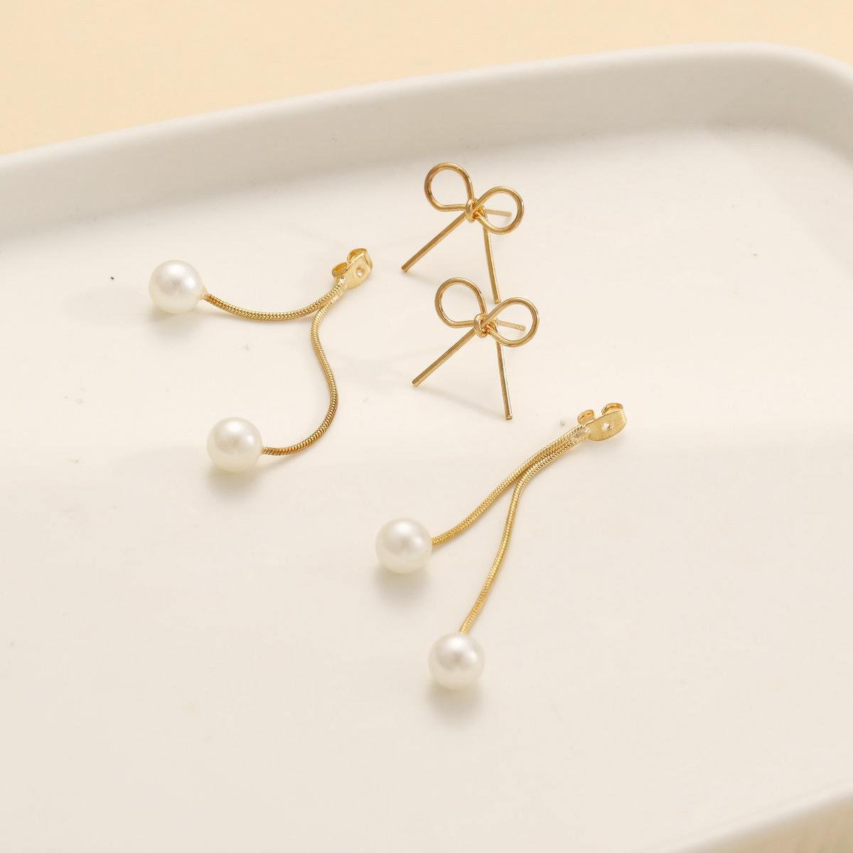 Bow Pearl Tassel Earrings