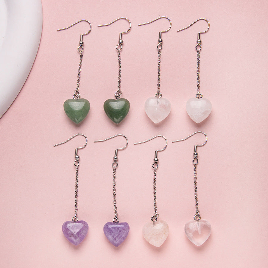 Brincos longos de aço inoxidável com coração de pêssego de 15 mm de cristal 