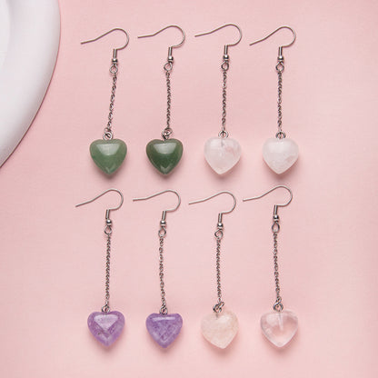 Brincos longos de aço inoxidável com coração de pêssego de 15 mm de cristal 