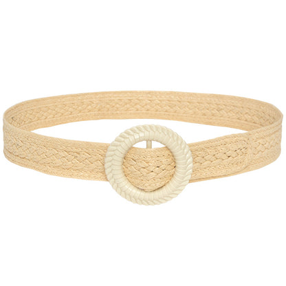 Round Buckle Braided Belt Women's Round Square Buckle