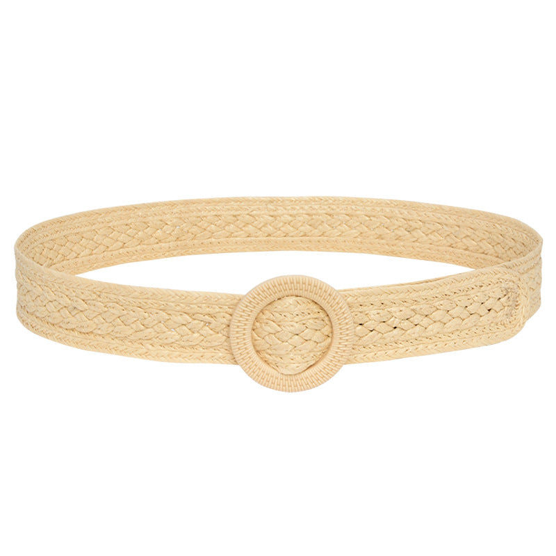 Round Buckle Braided Belt Women's Round Square Buckle