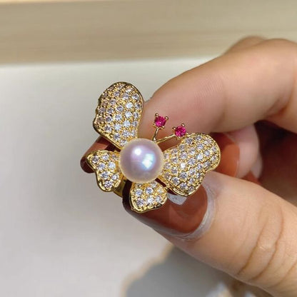 Full Diamond Seiko Butterfly Pearl Brooch