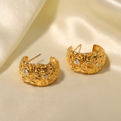 C-shaped white diamond earrings
