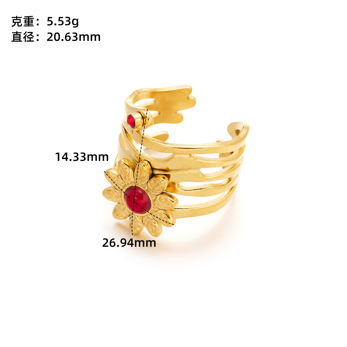 Gold Titanium Steel Flower Ring
