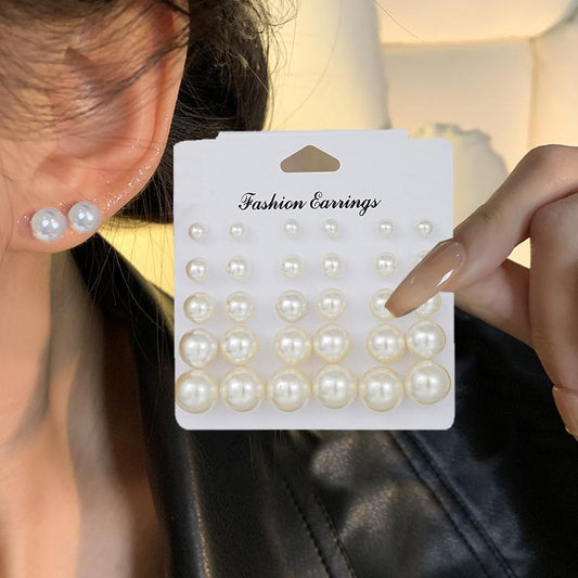 Retro Imitation Pearl Stud Earring Set (15 Pairs)