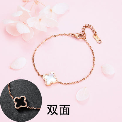 Four-leaf clover black and white double-sided bracelet