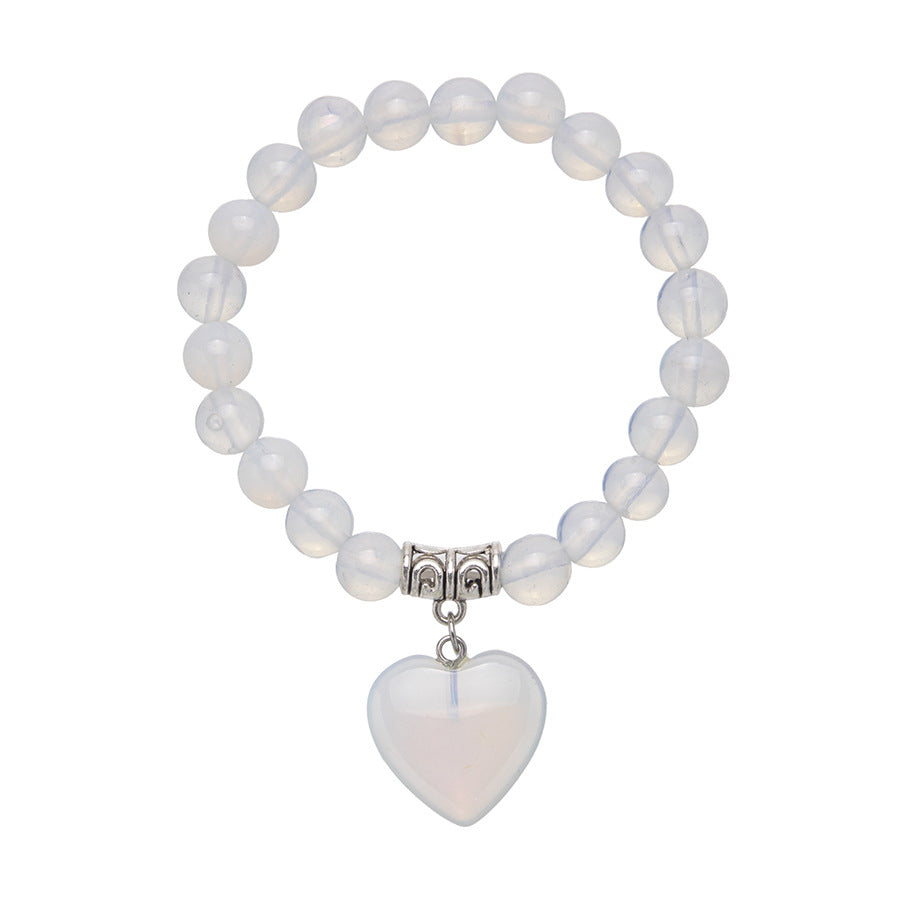 Pulseira elástica de coração de cristal de pedra natural colorida de 8 mm 