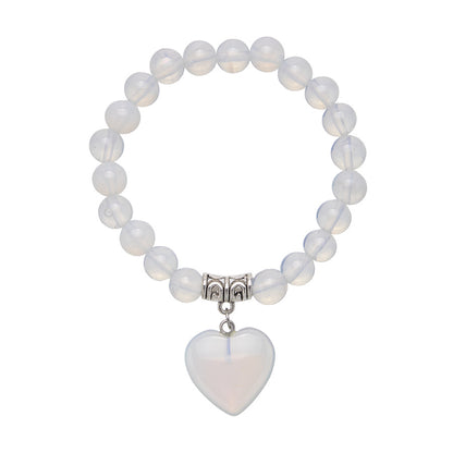 Pulseira elástica de coração de cristal de pedra natural colorida de 8 mm 