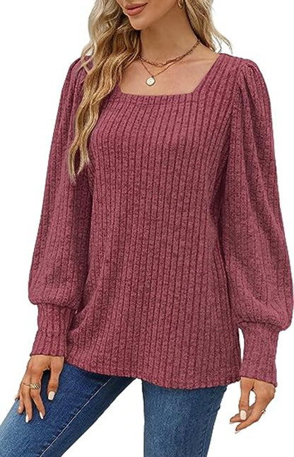 Fashion Square Neck Bubble Sleeve Long Sleeve T-Shirt