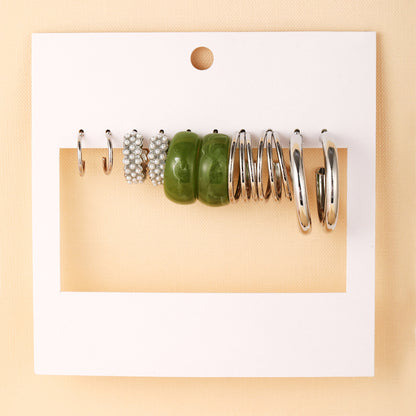 Green acrylic pearl earrings 5 pairs