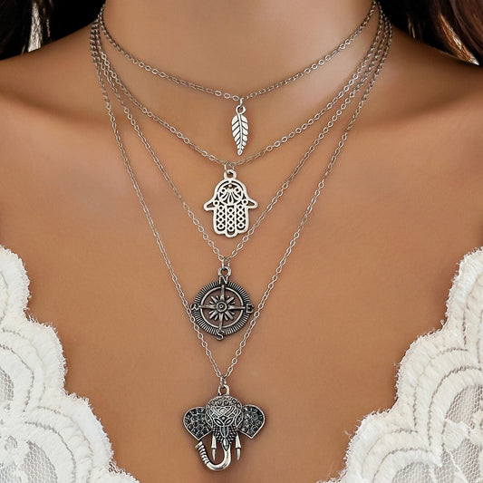 Bohemian Leaf Multilayer Elephant Necklace
